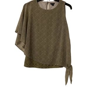 New Directions Small Women's Blouse Olive Green One Sleeve Sheer Overlay